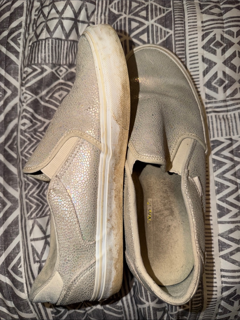 Vans Slip-On Sneakers in Light Beige with Iridescent Detail Wide Fit